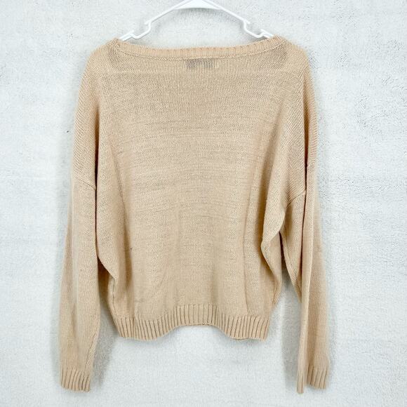 Beachly X Goldfish Kiss Oversized Knit Solid Tan Color Block Pullover Sweater M - Picture 7 of 7